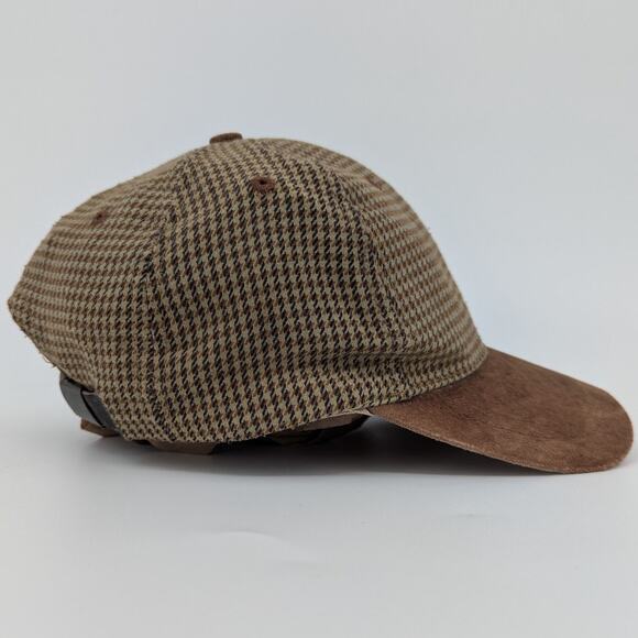 Vintage Houndstooth Baseball Cap w Suede Bill & Adjustable Leather Strap - Picture 4 of 7